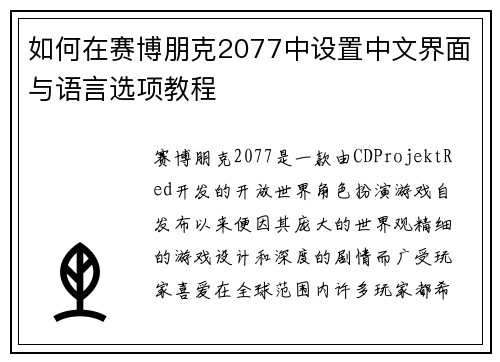如何在赛博朋克2077中设置中文界面与语言选项教程